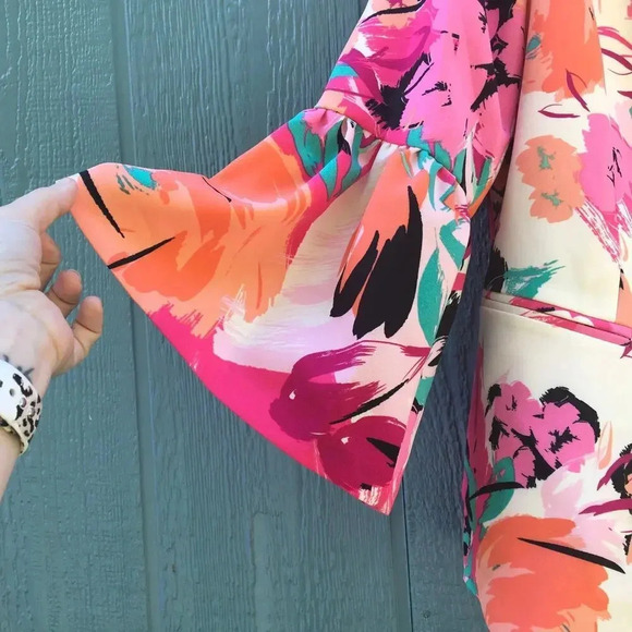 NEW Nine West Women’s Size 12 Ruffle Sleeve Pink Floral Blazer Jacket - Picture 4 of 7